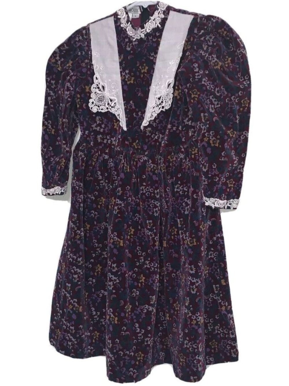 Vtg Nanook Victorian Style Dress Girls Sz 6 Purple Floral Velveteen